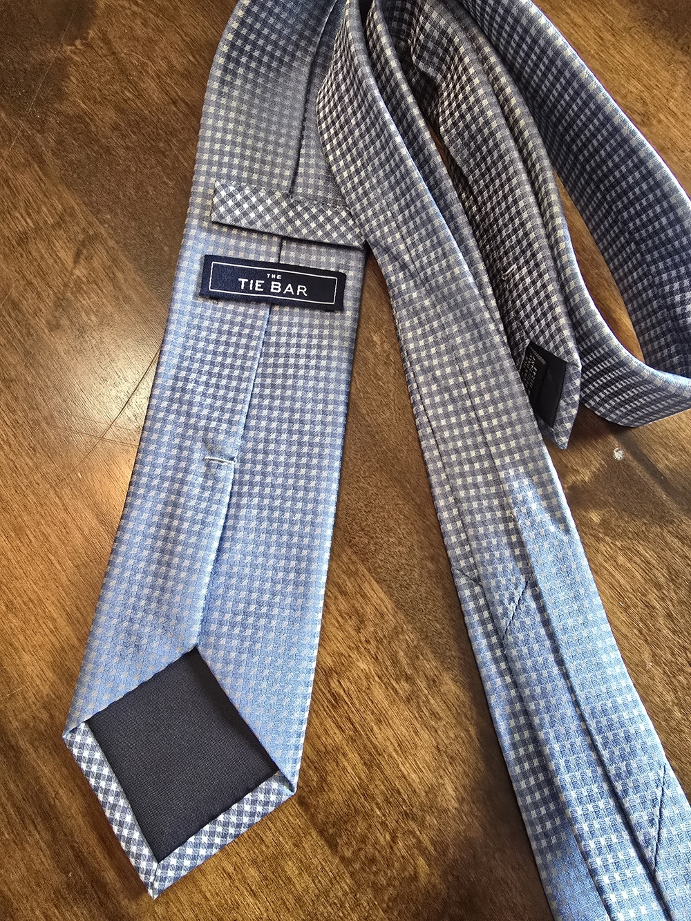 Mens 100% Silk Light Blue Gingham Tie - Picture 2 of 3
